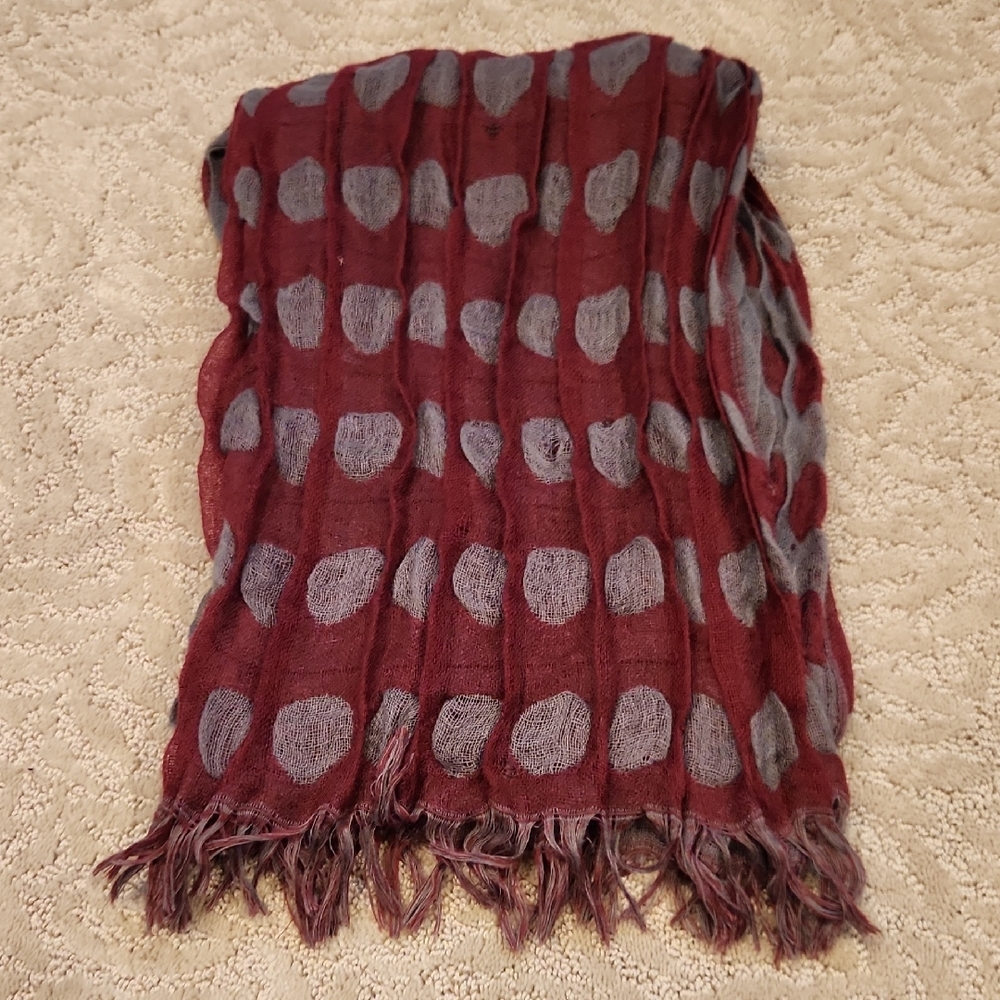 Red and Gray Polka Dot Scarf - Reversible
